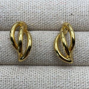 🎁 3 for $15. Vintage Napier Triple Gold Swirl Half Loop Post Earrings